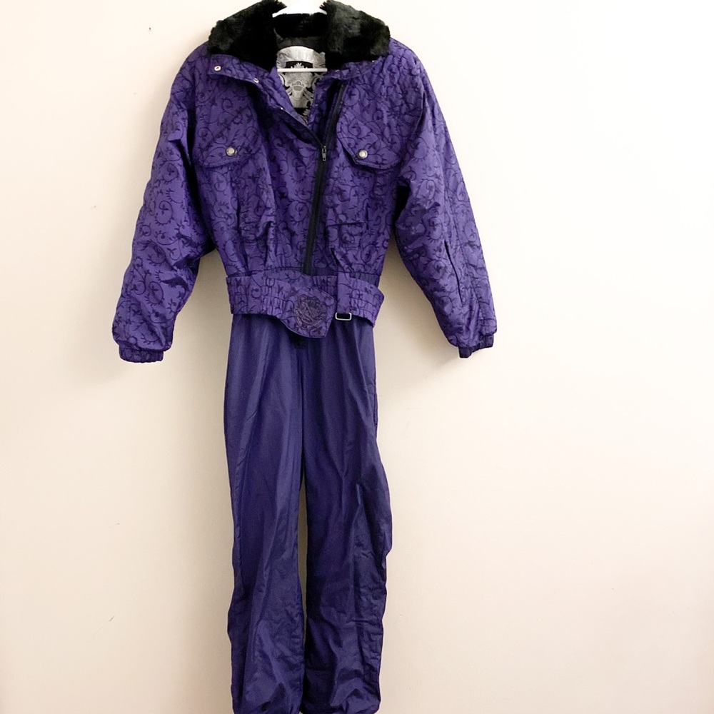 NILS purple Vintage Skiwear Suit faux fur collar 8
